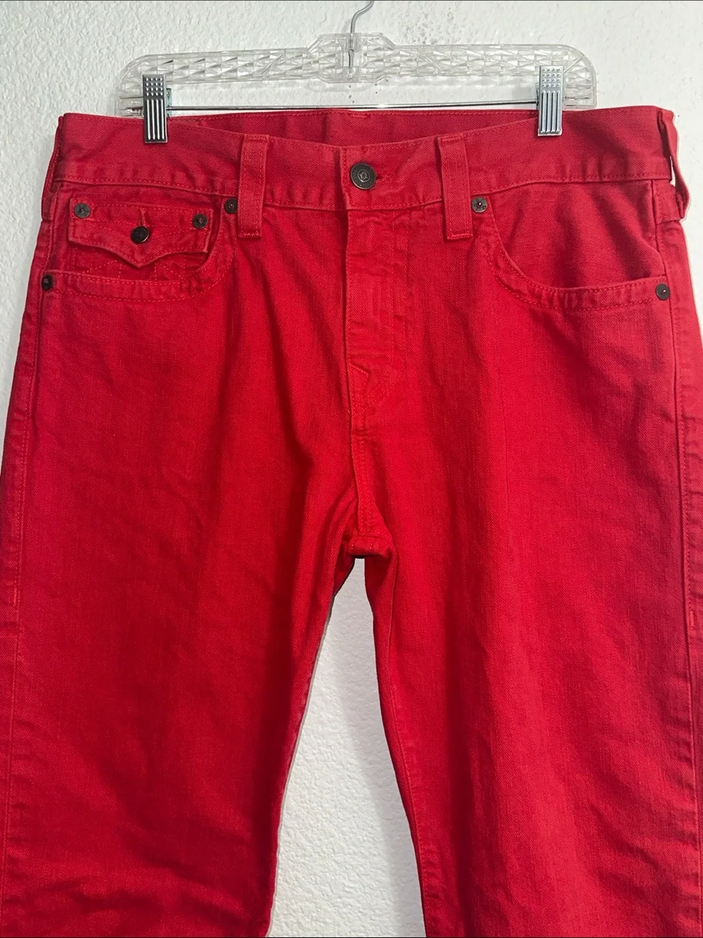 True Religion Red RickyJeans Relaxed Straight Denim Mens Size 34 Cotton